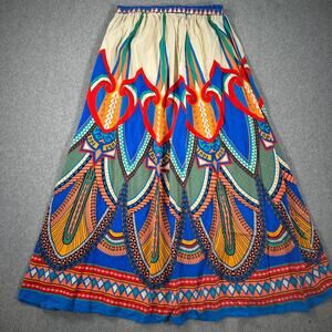 Flying Tomato Colorful Maxi Skirt Bohemian Women's Medium Elastic Waist Red Blue